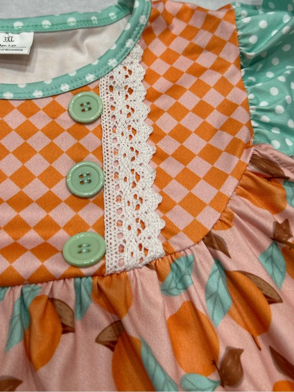 3XL(7-8 girls) Boutique Ruffle Pants Peach Print Dress & Polka Dot shorts